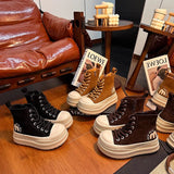 AIDASE  -  Autumn Winter Women Short Ankle Boots Zipper Open Street Fashion Sneakers High Top Height Increasing Sole Platform Lace Up aidase-shop