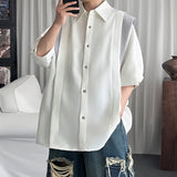 AIDASE  -  Summer New Men Shirts Contrast Color Patchwork Design Loose Turn-Down Collar Short Sleeve Shirt Fashion Menswear 21E6531