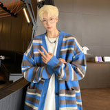 AIDASE  -  Autumn Striped Cardigan Sweater Men Korean Knitted Sweater Pullover Harajuku Hip Hop Streetwear Loose Knitwear Coat Male Clothes aidase-shop