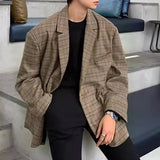 AIDASE  -  Men Blazer Plaid Lapel Long Sleeve Button Casual Suits Men Streetwear 2025 Autumn Fashion Leisure Male Coats S-5XL aidase-shop