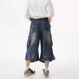 AIDASE  -  Summer Men's Multi-Pocket Solid Color Seven-Point Jeans American Retro Fashion Trend Street Hip-Hop Casual Loose Men's Bottoms aidase-shop