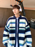 AIDASE  -  Japanese Vintage Striped Sweater Retro Contrasting Striped Cardigan Sweater Men's Spring Autumn Loose Lazy Style Knitted Jacket aidase-shop