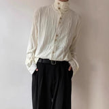 AIDASE  -  Casual High Collar Long Sleeve Shirt Men's Women's French Vintage Placket Shirt New Chinese Folded Texture Base Layer Shirt aidase-shop