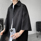 Aidase White/Black Men Shirt Texture Lapel Short Sleeve Korean Casual Shirts 2024 High Quality Streetwear Summer Leisure Men Clothing