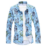 AIDASE  -  New Men's Shirt Autumn Stretch Print Large Size Long Sleeve Flower Shirt, Blue, White, Black Shirt Asia Size M-7XL aidase-shop