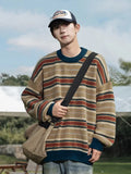 Aidase Retro Striped Soft Pullover Sweater Men Women Couple Model Autumn Winter Japanese Loose Lazy Wind Knit Sweater Warm aidase-shop