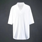 AIDASE  -  XS-5XL Summer Men's Solid Color V-Neck Short Sleeve T-Shirt American Retro Fashion Trendy Street Loose Casual Simple Men's Top aidase-shop