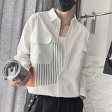 Aidase Striped Patchwork Handsome Shirt Men's New Fashionable Casual Long Sleeved Shirt Trendy Thin Top