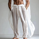 AIDASE  -  American Style Trousers Men's Fashion See-through Striped Long Pant Sexy Casual Hot Sale Thin Drawstring Pantalons S-5XL