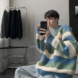 Aidase Warm Knitwear Thick Striped Men's Knit Sweater Fleeced Crewneck Round Collar Pullovers Male Vintage Long Sleeve Streetwear aidase-shop