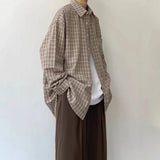 AIDASE  -  Japanese Vintage Plaid Long Sleeve Shirt Men's New Loose Fit Versatile Casual Youth Jacket Autumn Spring Season Ready-To-Wear aidase-shop