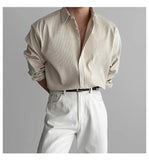AIDASE  -  Lapel Pit Stripe Texture Long Sleeve Shirt Men's Casual Business Shirt High-end Drapery Light Versatile Top Male Blouse aidase-shop