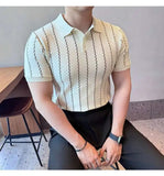 AIDASE  -  Summer Thin Striped Ice Silk Short Sleeved T-shirt Cool Turn-down Collar American Male Tops aidase-shop