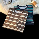 AIDASE  -  Men's Contrasting Striped T-shirt Japanese Retro Male Short Sleeved Summer Loose Casual Round Neck Pullover aidase-shop