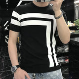 Aidase Summer Patchwork Color Slim Fit Knitted T Shirt Men O-Neck Stretched Tee Shirt Homme Streetwear Fashion Men Casual T-Shirt aidase-shop