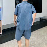 AIDASE  -  Denim Men's Two-Piece Summer Short Sleeve Shirt Casual Shorts Fashionable Cool Loose Versatile Solid Color Men Sets 21E6476 aidase-shop