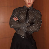 AIDASE  -  Men Shirt Polka Dot Printing Lapel Long Sleeve Button Men Clothing Mesh See Through Loose Fashion Male Shirts Streetwear aidase-shop