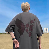 AIDASE  -  American Retro Butterfly Flower Printed T-shirt Loose Casual Round Neck Short Sleeve Couple Dress Half Sleeve Tops aidase-shop