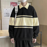 AIDASE  -  Retro American Color Block Sweatshirt Loose Polo Shirt for Couples Turn Collar Outerwear Summer Thin Casual Loose Fit Top aidase-shop