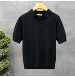 AIDASE  -  Men's Ice Silk Polo Shirt Summer Short Sleeve Light Luxury Lapel T-Shirt Breathable Quick Dry Knit Casual Button Down Golf Top aidase-shop