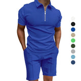 AIDASE  -  Men's Summer Suits Solid Color Waffle Lapel Slim-fit Short Sleevett-shirt Casual Fashion Men's Clothing aidase-shop