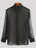 AIDASE  -  Men's Summer Black Thin See-through Clothes Men's Casual Shirt Breathable Blouse Night Bar Club Sexy Costume aidase-shop