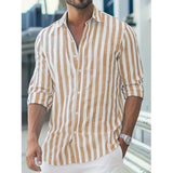 AIDASE  -  Men's Long Sleeve Striped Button Down Shirt New Fashion Casual Turn Down Collar Top aidase-shop