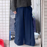 AIDASE  -  Men Pants Solid Color Elastic Waist Joggers Casual Ruffle Trousers Men Streetwear Loose Fashion Male Wide Leg Pants aidase-shop