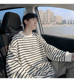 AIDASE  -  Loose Casual Long Sve round Ne T-irt for Teens Autumn New Stripe Couple Base irt Trendy Breathable Polyester Fiber aidase-shop