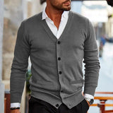 AIDASE  -  Spring Autumn Mens Solid Color Knitted Cardigan Fashion V-Neck Long Sleeve Slim Fit Sweater Coat with Pockets Men Knit Outwear aidase-shop