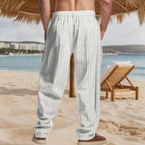 AIDASE  -  Classic Striped Print Mens Linen Pants Summer New Casual Loose Straight Trousers For Men Daily Leisure Breathable Linen Trousers aidase-shop