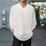 AIDASE  -  Men T Shirt Solid Color V Neck Half Sleeve Oversize Male Tee Tops Streetwear 2025 See Through Fashion Sexy Men Clothing