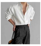 AIDASE  -  Lapel Pit Stripe Texture Long Sleeve Shirt Men's Casual Business Shirt High-end Drapery Light Versatile Top Male Blouse aidase-shop