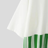 AIDASE  -  Men Irregular Shirt Striped Patchwork 3/4 Sleeve Loose Men Clothing Korean Style Streetwear Fashion Casual Male Shirts aidase-shop