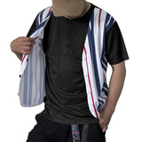 AIDASE  -  Summer Men's Casual Vertical Striped Fake Two-Piece Slim-Fit V-Neck Button T-Shirt aidase-shop