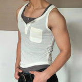 AIDASE  -  Summer New Casual Mens Ribbed Vest Sexy Stretchy Slim See Through Tank Tops For Men Daily Leisure Sleeveless Crop Camisoles aidase-shop