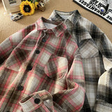 Aidase Japan and Korea Streetwear Long-sleeved Shirt Autumn Oversized Men's Casual Shirts Stylish Color Clash Plaid Shirt aidase-shop