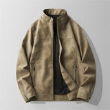 AIDASE  -  American Vintage New Fashion Men's Solid Color Stand Collar Long Sleeve Zipper Faux Leather Coats Male Jackets Clothes Tops