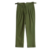 AIDASE  -  Vintage Green Gurkha Pants For Men Adjustable Waist Buckle Cotton Naples Trousers Fashion Casual Loose Ankle-Length Cargo Pants aidase-shop