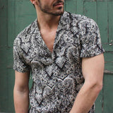 AIDASE  -  Vintage Graphic Print Mens Casual Shirt Summer Short Sleeve Turn-down Collar Button Shirts Men Clothing Streetwear Fashion Shirt aidase-shop