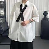 AIDASE  -  Casual Men's Shirt Cross Tie Detachable Sleeves Solid Color Design Summer New Fashion Lapel Single-breasted Shirts 21E6629 aidase-shop
