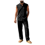 AIDASE  -  Suit Suits For Men Men'S Loose Fitting Beach Linen Casual Sleeveless Shirt And Straight Leg Trousers Suit Homecoming Men Attire aidase-shop