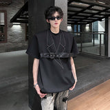 AIDASE  -  American Style Men T-shirt Niche Belt Deconstruction Design Shoulder Pad Short Sleeved Round Neck Casusal Male Tops aidase-shop