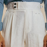 Aidase Linen  Retro Casual Pant British High Waist Pants Office-trouser Men Dress White Pant Trouser Straight Leg Pant Naples