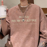 Aidase Washed Rose Print T-shirt Retro Fashion Five-quarter Sleeve Loose Casual Short-sleeved Men's and Women's Tops aidase-shop