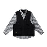 AIDASE  -  Fake Two-Piece Men's Shirt Personality Patchwork Vest Jacket Trendy Lapel Long Sleeve Men Tops Fashion Clothing 21E6591 aidase-shop