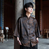 AIDASE  -  Chinese Style Thin Light Luxury Retro Men National Trend Large Size Loose Ice Silk Shirt Men's Jacquard Fashion Trend Tang Suit aidase-shop