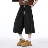 AIDASE  -  Denim Ice Silk Men's Casual Pants Summer New Trendy 2025 Solid Color Elastic Waist Trousers aidase-shop