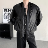AIDASE  -  Spring New Trendy PU Leather Men's Shirt Long Sleeve Korean Fashion Casual Shoulder Pad Coat Loose aidase-shop