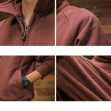 AIDASE  -  American Retro Half Zipper Lapel Hoodie Men's New Velvet Pullover Sweatshirts Autumn Winter Raglan Sleeve Amikage Tough Coats aidase-shop